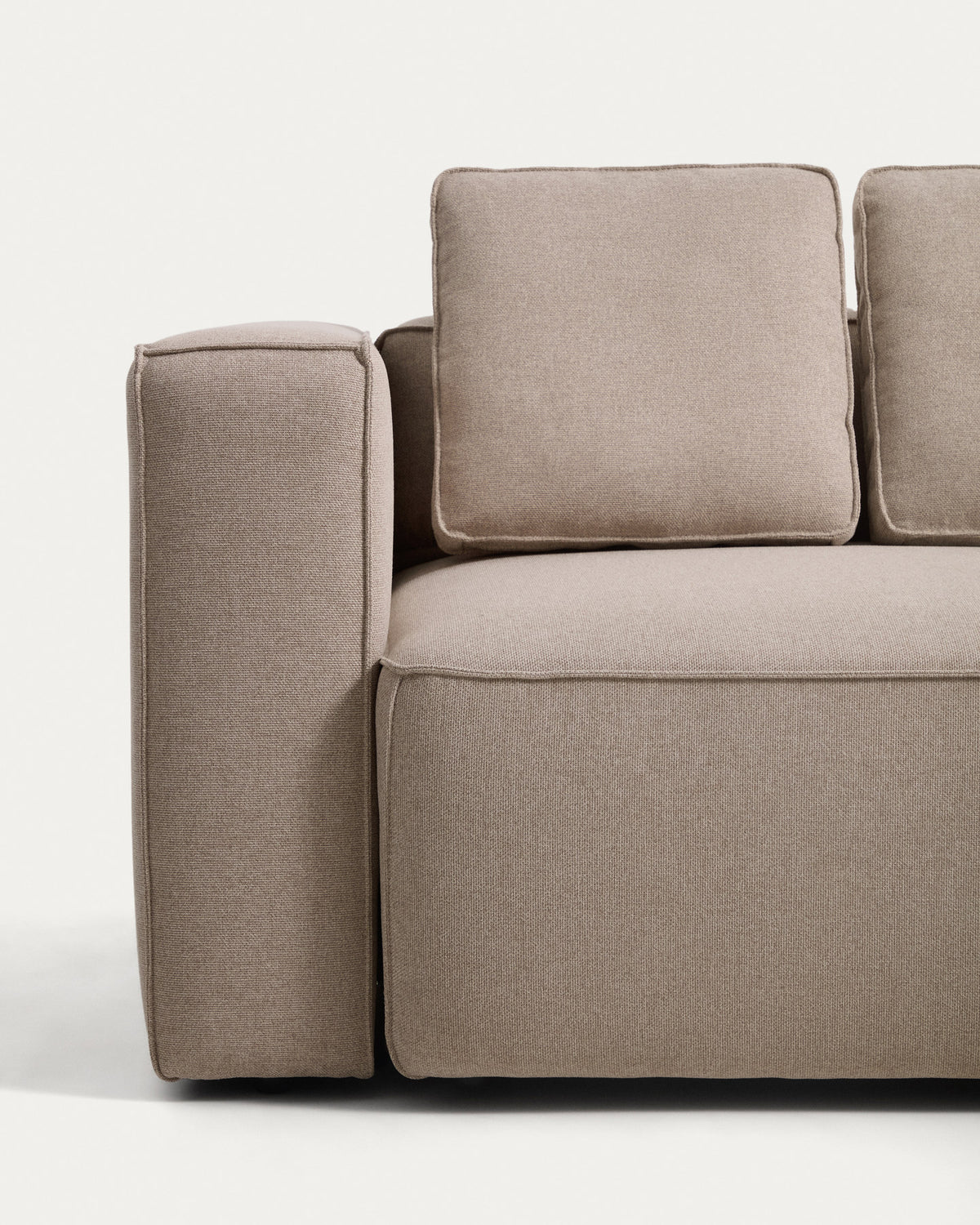 Beiges 4-Sitzer-Bettsofa Marela mit Gewebebezug, Chaiselongue rechts und schwarzen Beinen