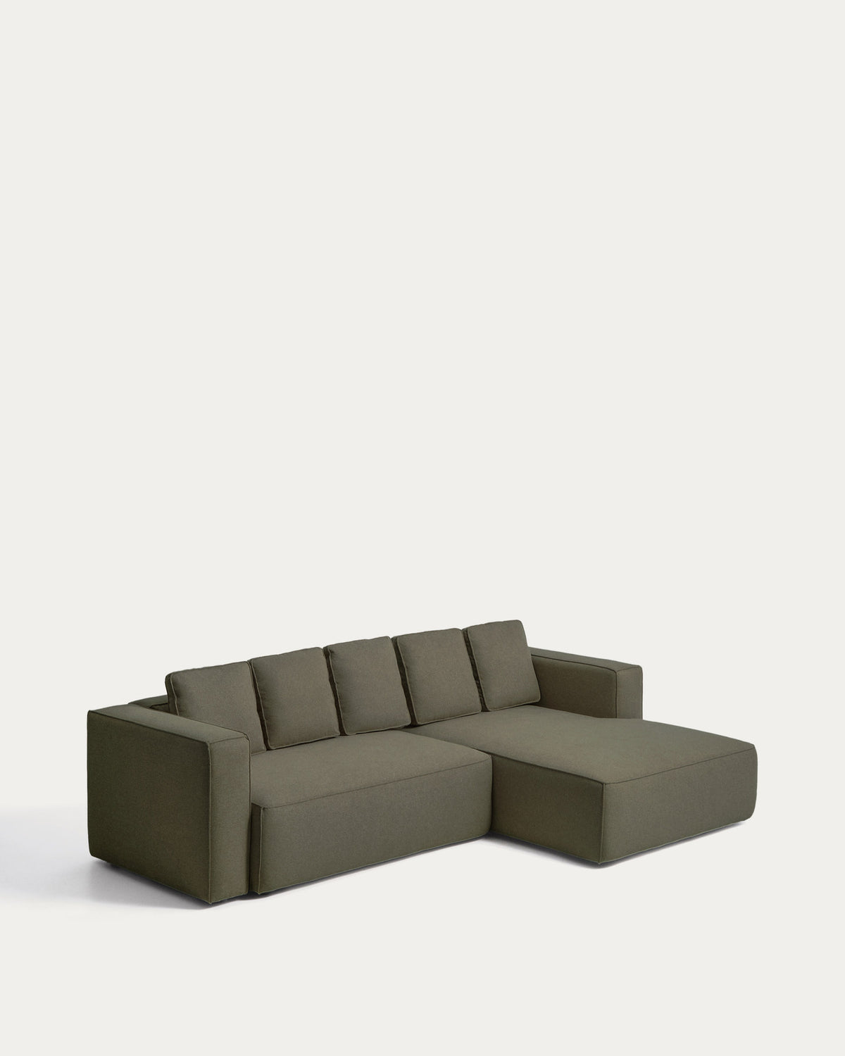 Dunkelgrünes Bettsofa Marela mit Strukturbezug, Armlehnen und Chaiselongue rechts