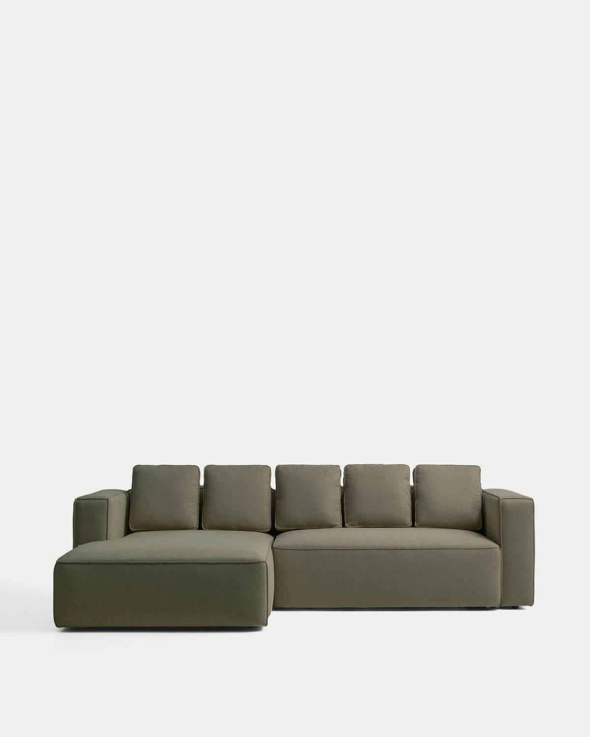 Dunkelgrünes Bettsofa Marela mit Chaiselongue links, Stoffbezug und schwarzen Beinen