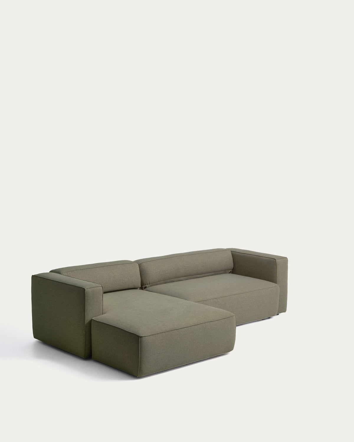 Dunkelgrünes Bettsofa Marela mit Chaiselongue links, Stoffbezug und schwarzen Beinen