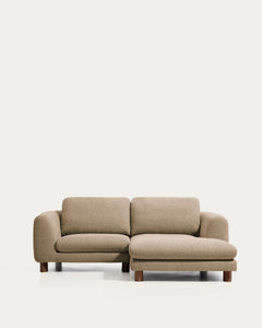 3-seater sofa Vera with chaise longue on the right in light brown with legs made of solid ash wood with walnut finish, 232 cm, FSC Mix Credit