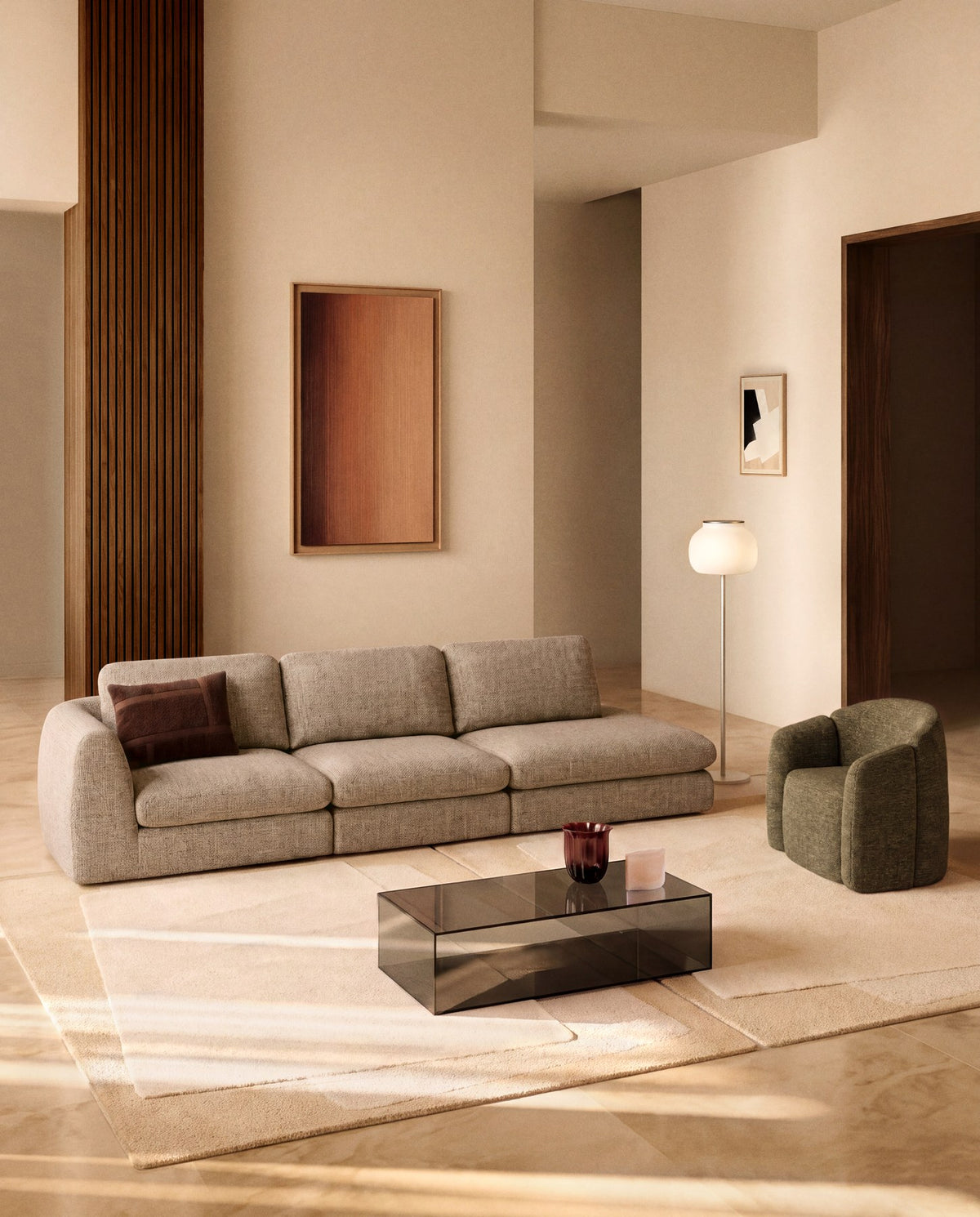 4-Sitzer Sofa Vera mit Randmodul links in Hellbraun, 325 cm, FSC Mix Credit in Hellbraun präsentiert im Onlineshop von KAQTU Design AG. 4er Sofa ist von Kave Home