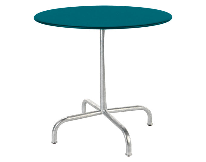 Eleganter klappbarer Gartentisch aus Metall mit einem Durchmesser von 90 cm, ideal für gemütliche Zusammenkünfte im Freien.