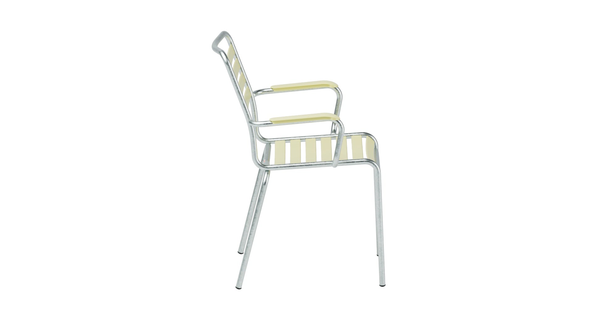 Rigi Lättli-Gartenstuhl mit Armlehne in Buchsbaumgelb präsentiert im Onlineshop von KAQTU Design AG. Gartenstuhl mit Armlehnen ist von Schaffner