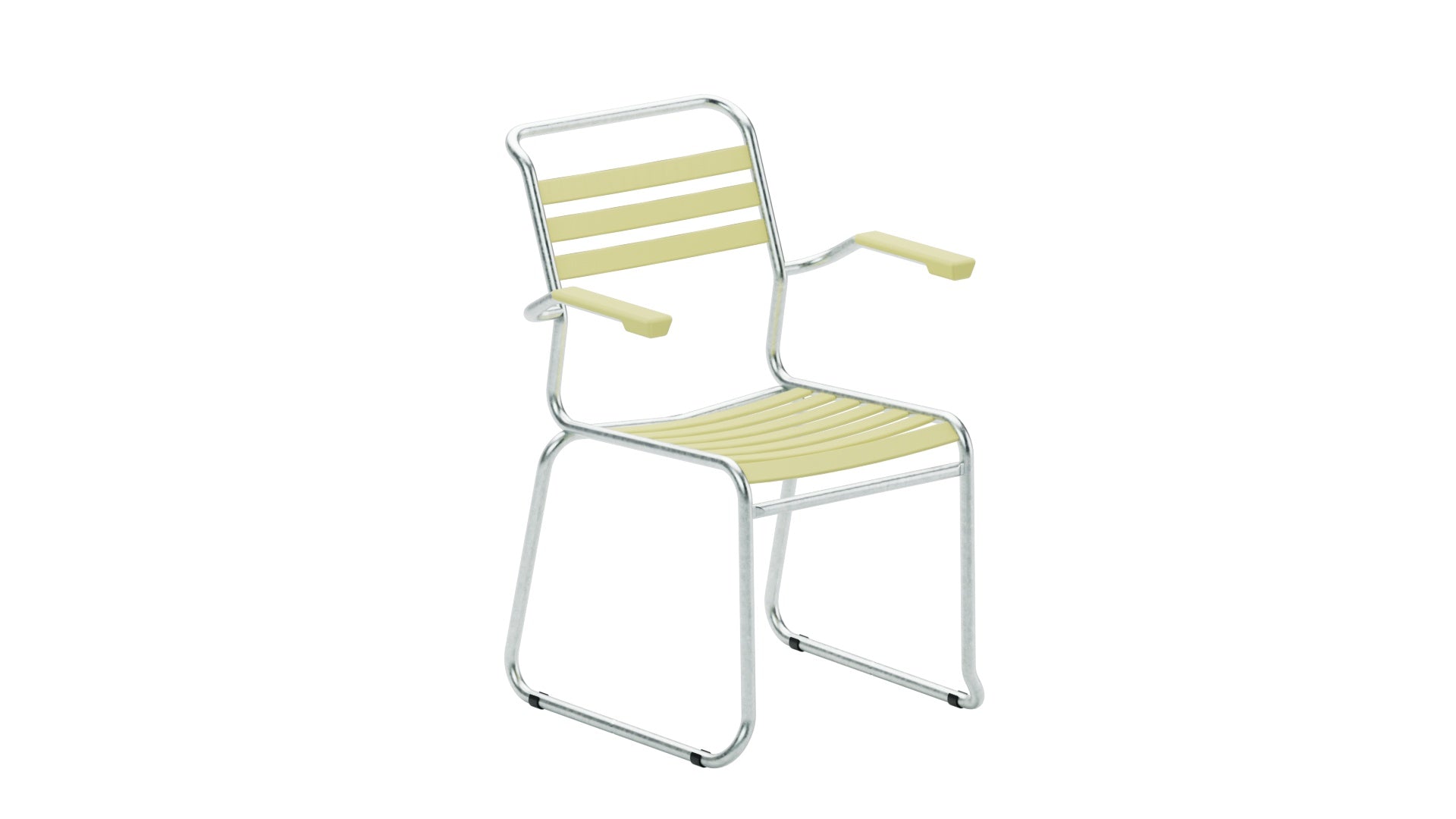 Säntis Lättli-Gartenstuhl mit Armlehne Kufen in Buchsbaumgelb präsentiert im Onlineshop von KAQTU Design AG. Gartenstuhl mit Armlehnen ist von Schaffner