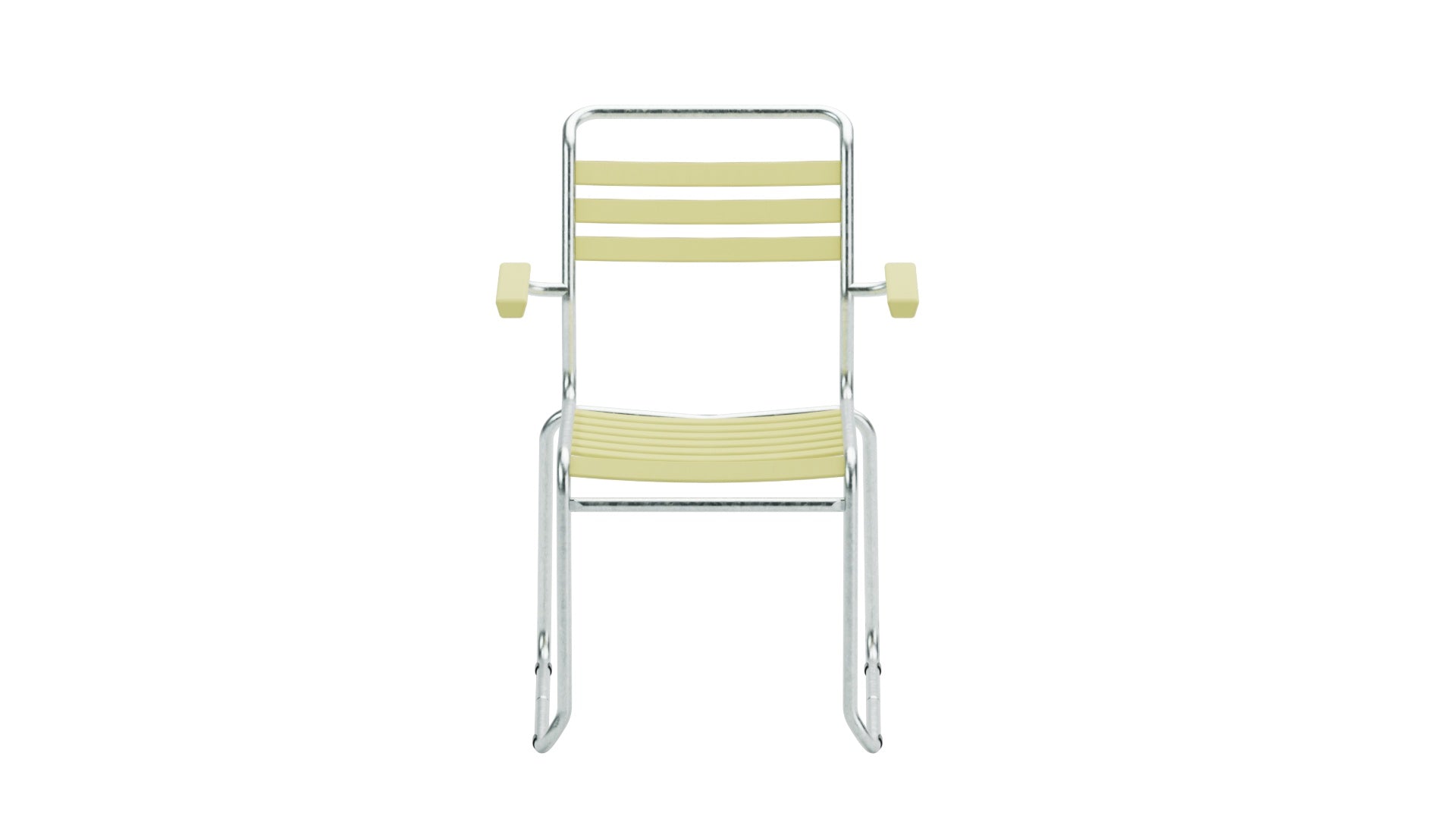 Hochwertiger Säntis Lättli-Gartenstuhl mit Armlehnen und Kufen, wetterfest, langlebig, nachhaltige Materialien, Swiss Made, elegantes Design für Terrasse und Garten.