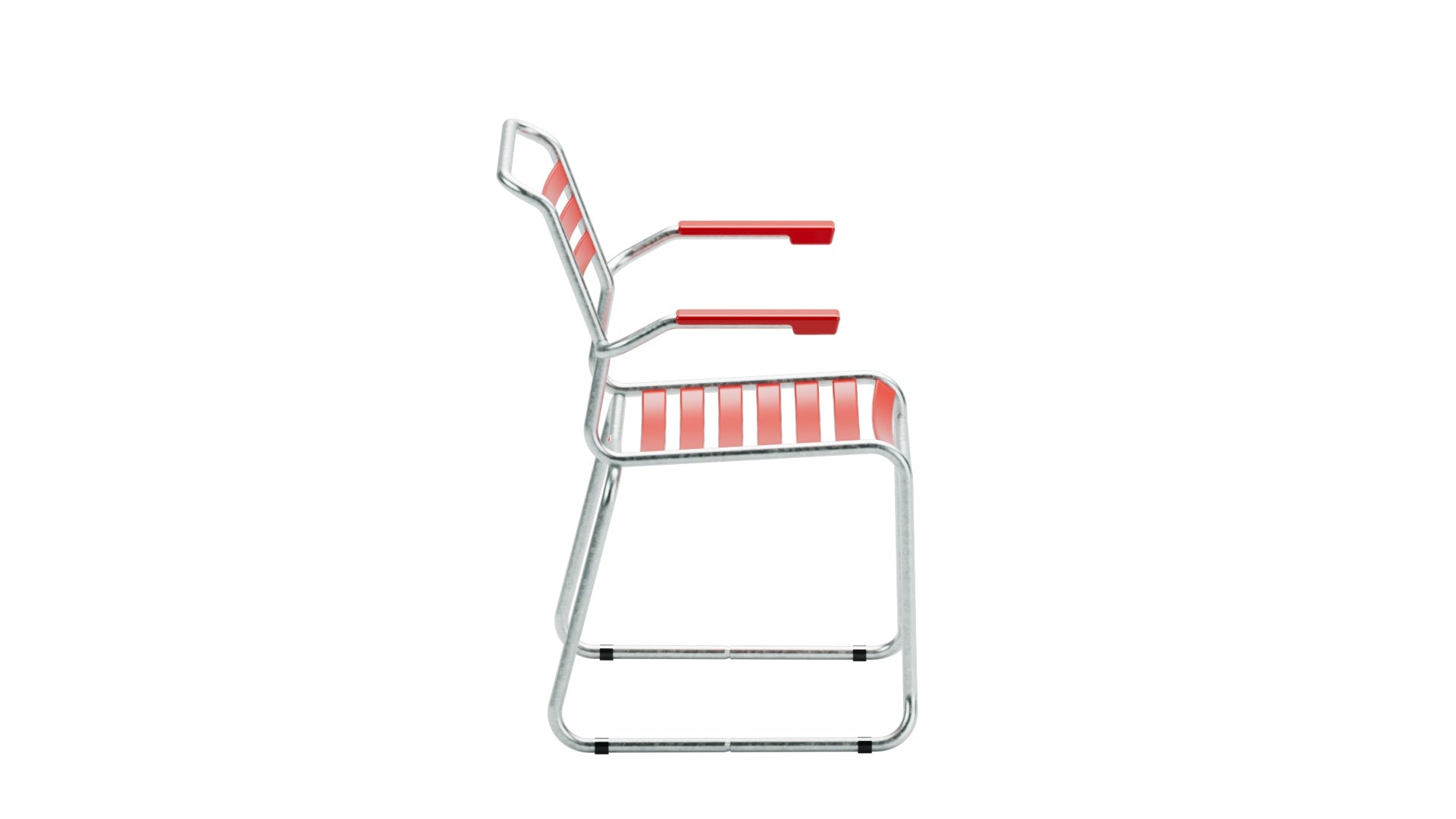 Eleganter Säntis Lättli-Gartenstuhl mit Armlehnen und Kufen, wetterfest, robust, nachhaltig produziert in der Schweiz – ideal für Terrasse und Garten.