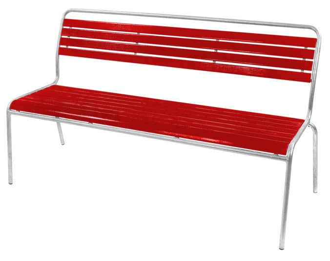 Rigi Holzlatten-3er-Gartenbank ohne Armlehne in Rot / Feuerverzinkt präsentiert im Onlineshop von KAQTU Design AG. Gartenbank ist von Schaffner