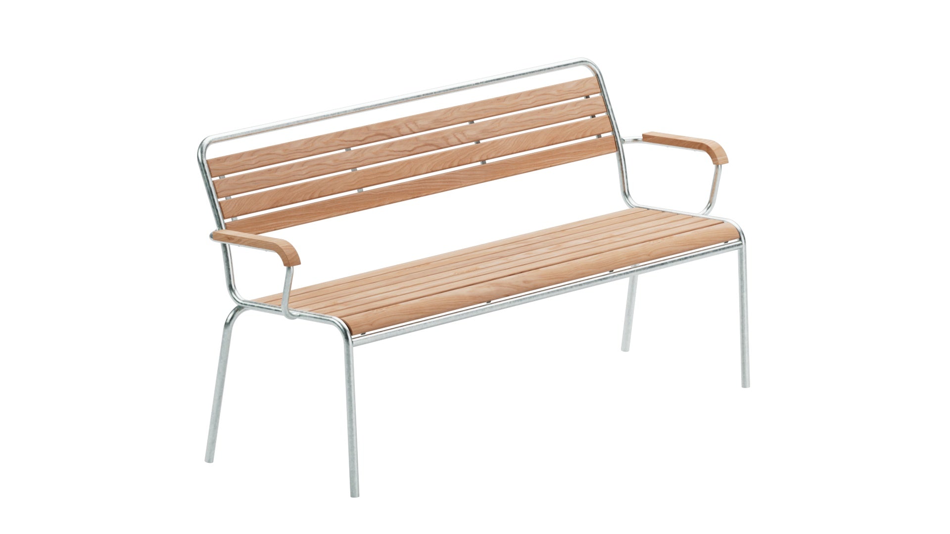 Hochwertige Rigi 3er-Gartenbank mit Armlehne aus Schweizer Eschenholz, langlebig, wetterfest und stilvoll – ideal für Garten, Terrasse oder Balkon.