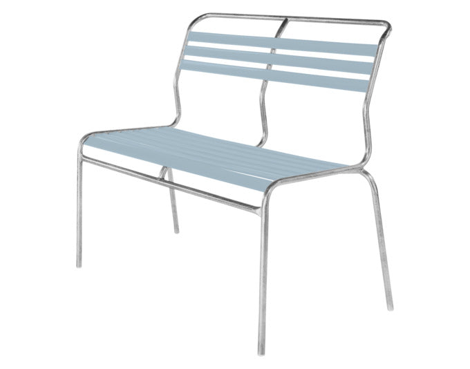 Säntis Lättli-2er Gartenbank ohne Armlehne in Pastellblau präsentiert im Onlineshop von KAQTU Design AG. Gartenbank ist von Schaffner