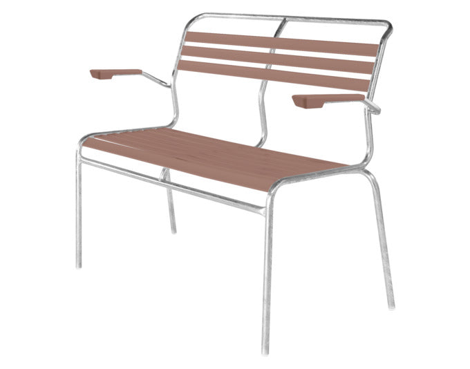 Säntis Lättli-2er Gartenbank mit Armlehne in Pastellterracotta präsentiert im Onlineshop von KAQTU Design AG. Gartenbank ist von Schaffner