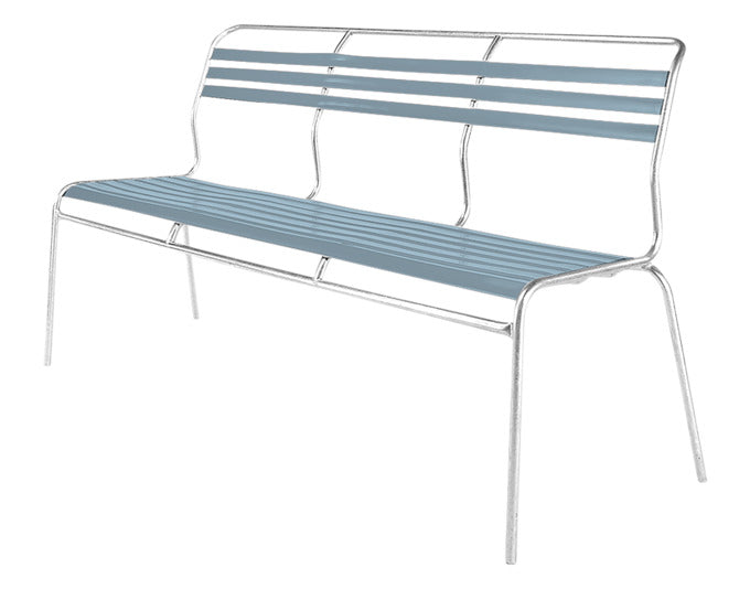 Elegante, wetterfeste Säntis Lättli-3er Gartenbank ohne Armlehnen aus robustem Metall und recyceltem OceanYarn®. Ideal für Garten, Terrasse und öffentliche Räume.