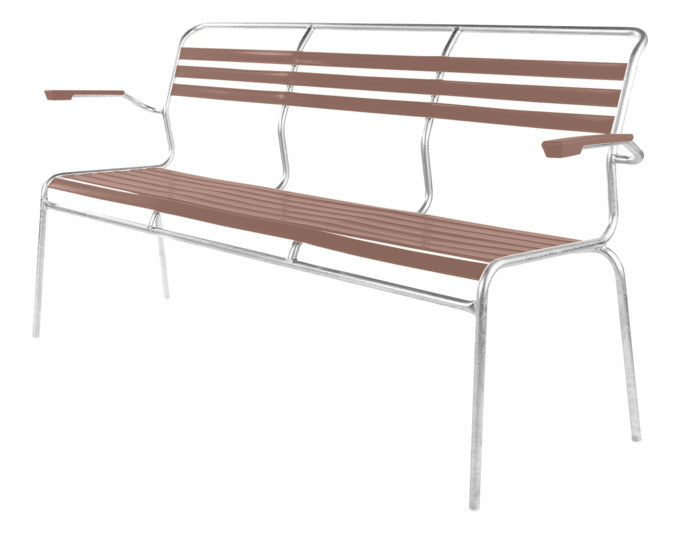 Säntis Lättli-3er Gartenbank mit Armlehne in Pastellterracotta präsentiert im Onlineshop von KAQTU Design AG. Gartenbank ist von Schaffner