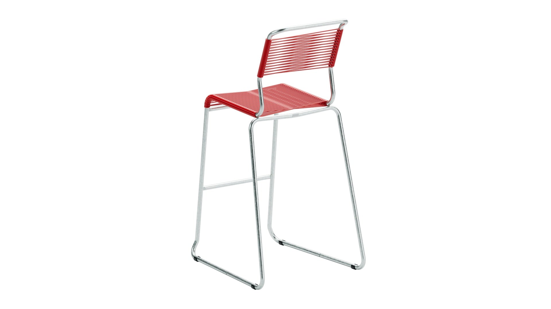 Eleganter, wetterfester Säntis Spaghetti-Barstuhl Outdoor ohne Armlehne aus Schweizer Handwerkskunst, mit robustem Kufen-Gestell und nachhaltigen Materialien.