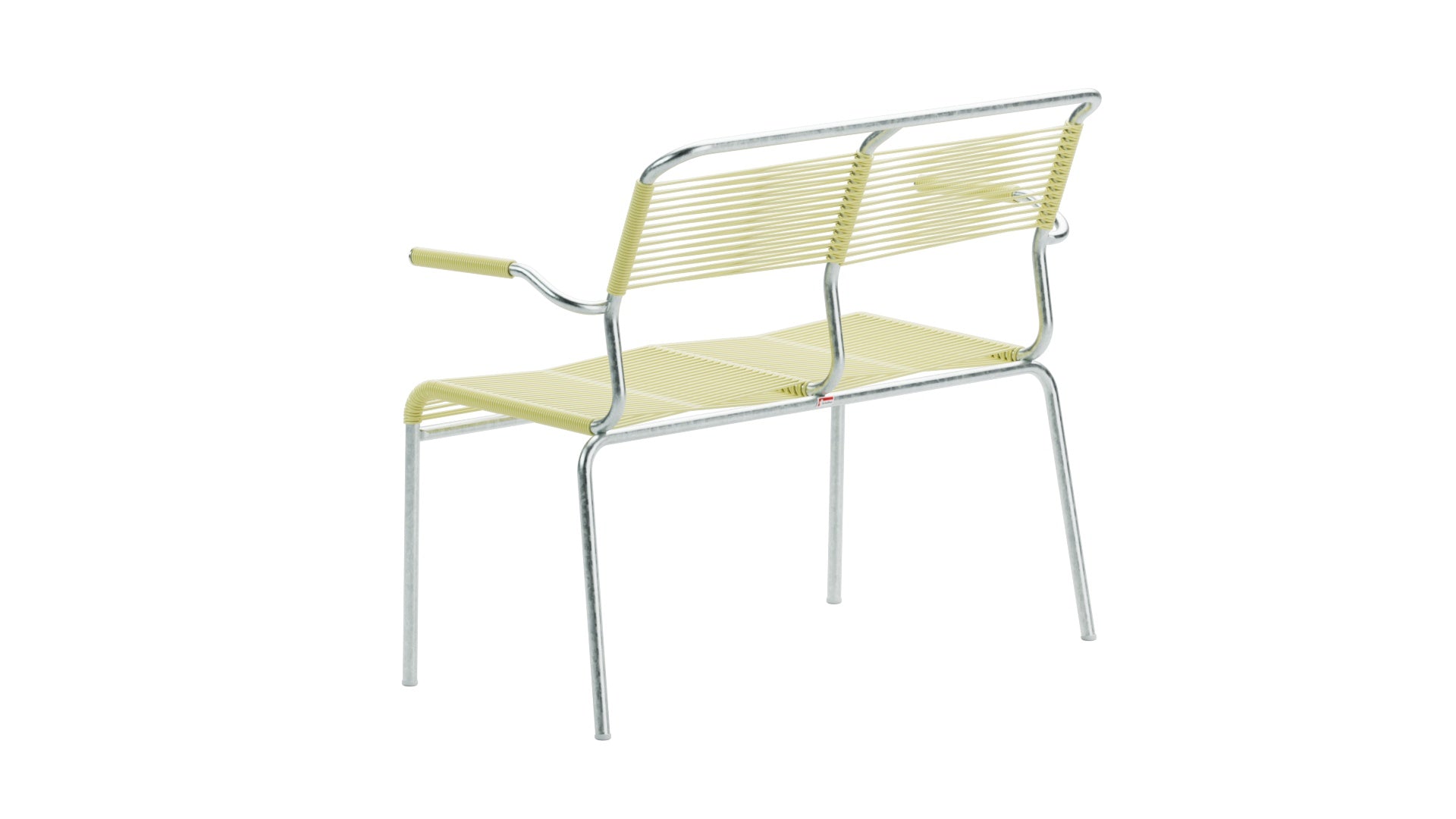 Elegante 2er Gartenbank mit Armlehnen von Schaffner, wetterfestes Metall, recyceltes OceanYarn®-Stoff, langlebig, Swiss Made – perfekt für Ihren Außenbereich.