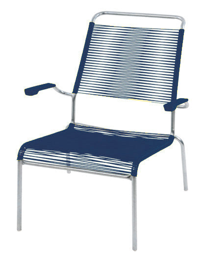 Hochlehner-Gartenstuhl Säntis Lounger mit Spaghetti-Bespannung in Anthrazit, modernes Design und ergonomische Form für optimalen Sitzkomfort.