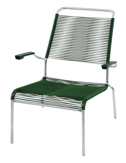 Hochlehner-Gartenstuhl Säntis Lounger mit Spaghetti-Bespannung in Anthrazit, modernes Design und wetterfeste Materialien.