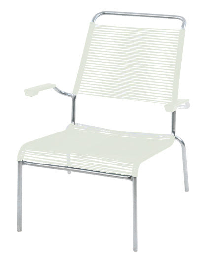 Säntis Lounger Hochlehner Spaghetti in Weiß mit ergonomischer Hochlehne und wetterfestem Design, ideal für den Außenbereich.