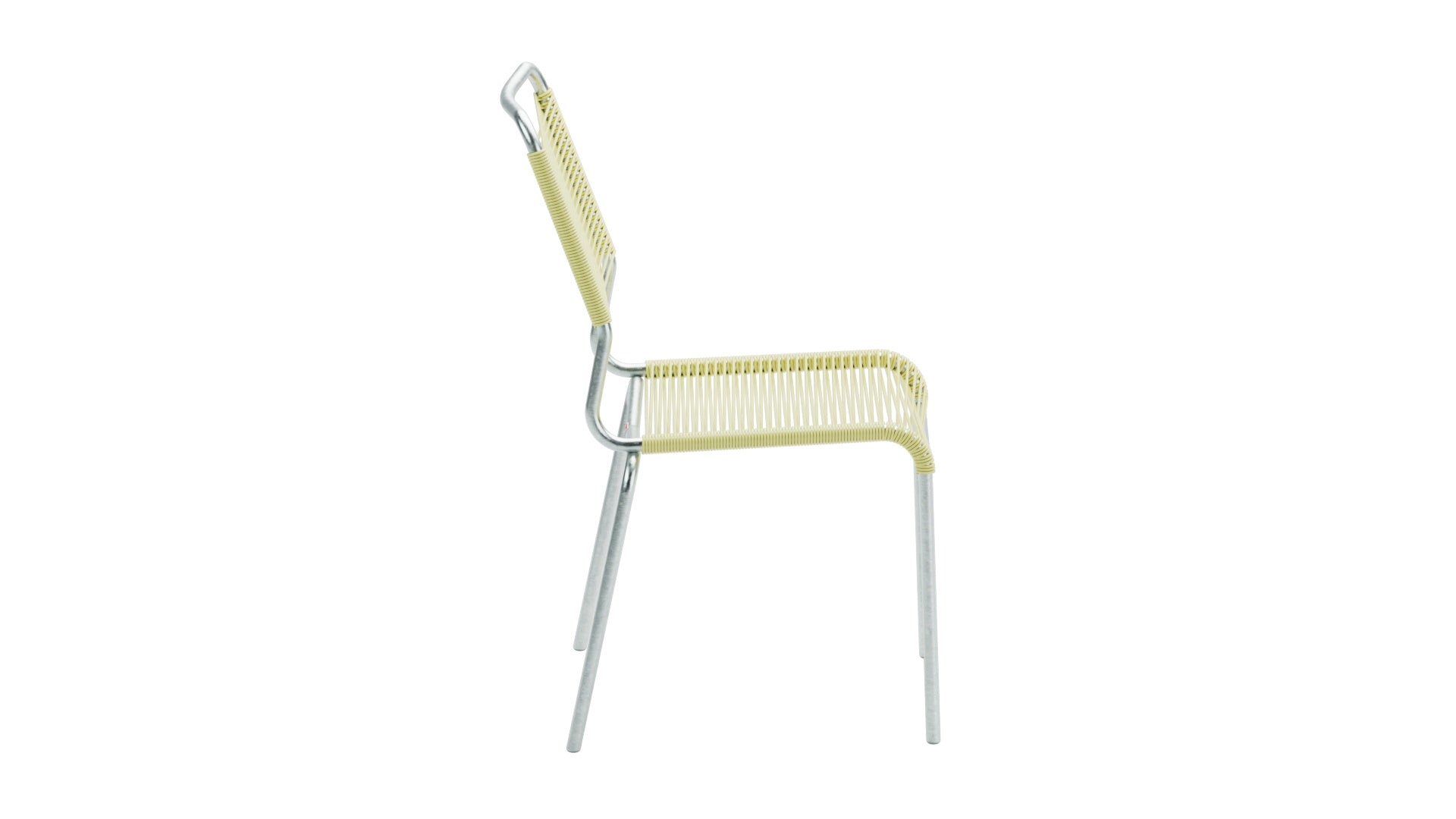 Hochwertiger Rigi Spaghetti-Gartenstuhl ohne Armlehne, wetterfestes Eschenholz, modernes Design, bequeme Sitzfläche, langlebige Schweizer Handwerkskunst für Garten und Terrasse.