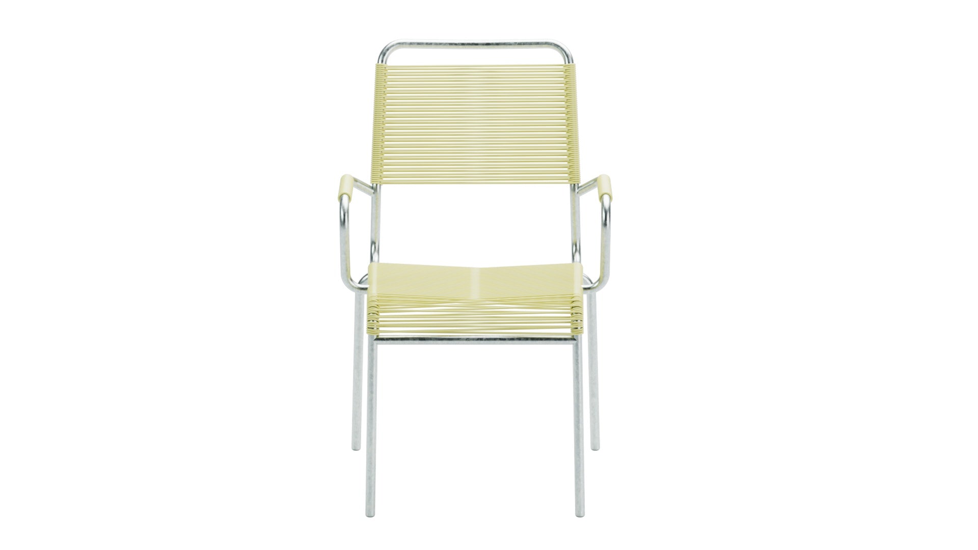 Eleganter Rigi Spaghetti-Gartenstuhl mit Armlehne Comfort, wetterfest, robust und bequem. Schweizer Handwerkskunst für stilvollen Außenkomfort.