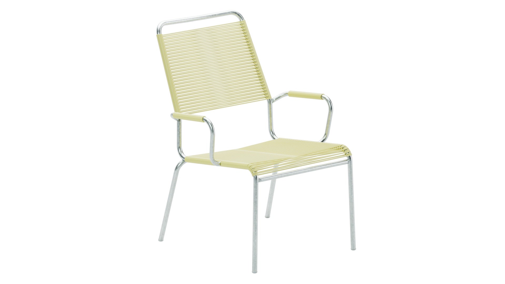 Rigi Spaghetti-Salonsessel  mit Armlehne in Buchsbaumgelb präsentiert im Onlineshop von KAQTU Design AG. Gartenstuhl mit Armlehnen ist von Schaffner