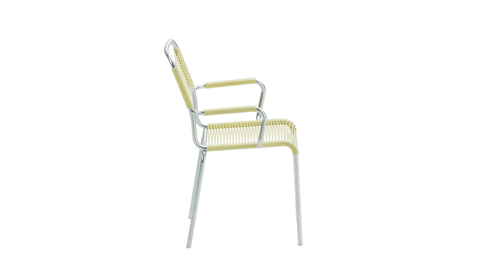 Hochwertiger Rigi Spaghetti-Gartenstuhl mit Armlehne aus wetterfestem, nachhaltigem Schweizer Eschenholz, stilvoller Komfort für Garten und Terrasse.