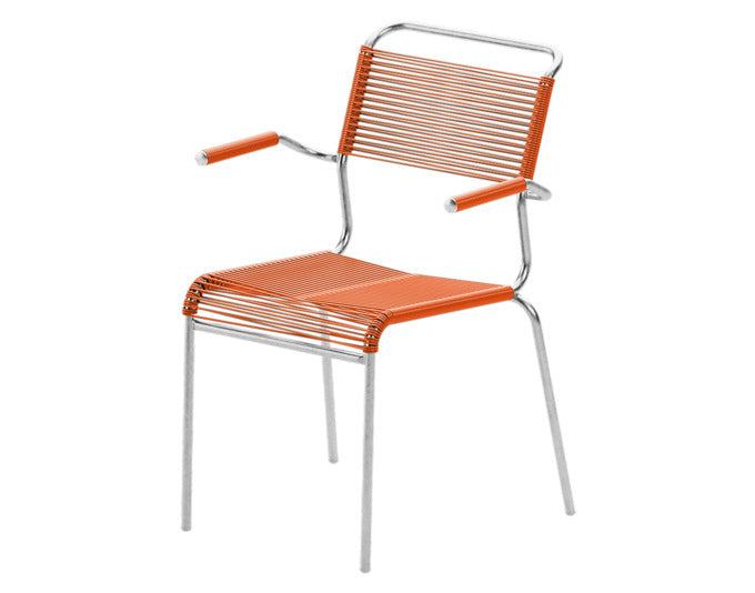 Säntis Spaghetti-Gartenstuhl mit Armlehne in Orange / Feuerverzinkt präsentiert im Onlineshop von KAQTU Design AG. Gartenstuhl mit Armlehnen ist von Schaffner