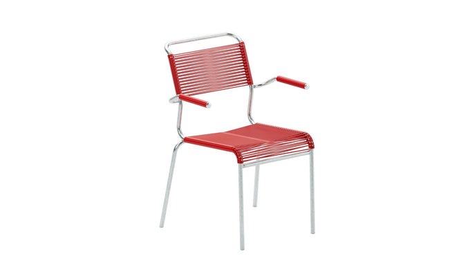 Säntis Spaghetti-Gartenstuhl mit Armlehne in Rot / Feuerverzinkt präsentiert im Onlineshop von KAQTU Design AG. Gartenstuhl mit Armlehnen ist von Schaffner