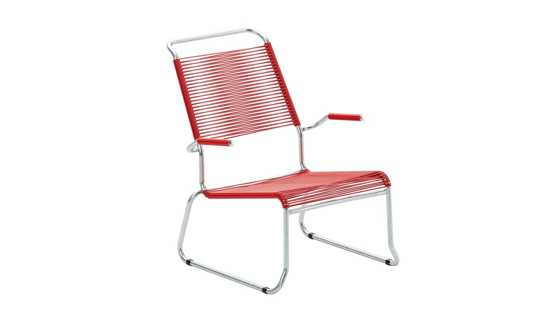 Säntis Spaghetti-Lounger mit Armlehne Hochlehner Kufen in Rot / Feuerverzinkt präsentiert im Onlineshop von KAQTU Design AG. Outdoor-Sessel mit Armlehnen ist von Schaffner