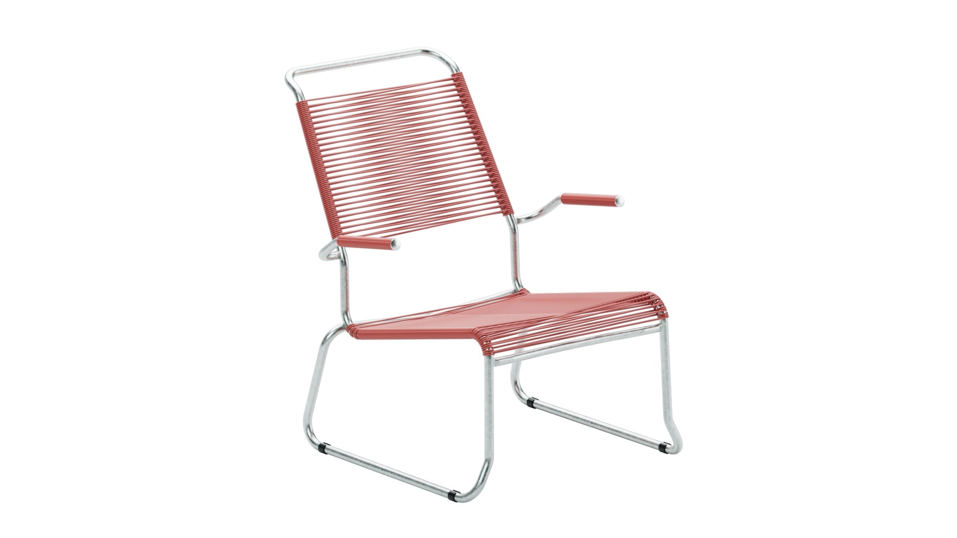 Säntis Spaghetti-Lounger mit Armlehne Hochlehner Kufen in Ahornrot präsentiert im Onlineshop von KAQTU Design AG. Outdoor-Sessel mit Armlehnen ist von Schaffner