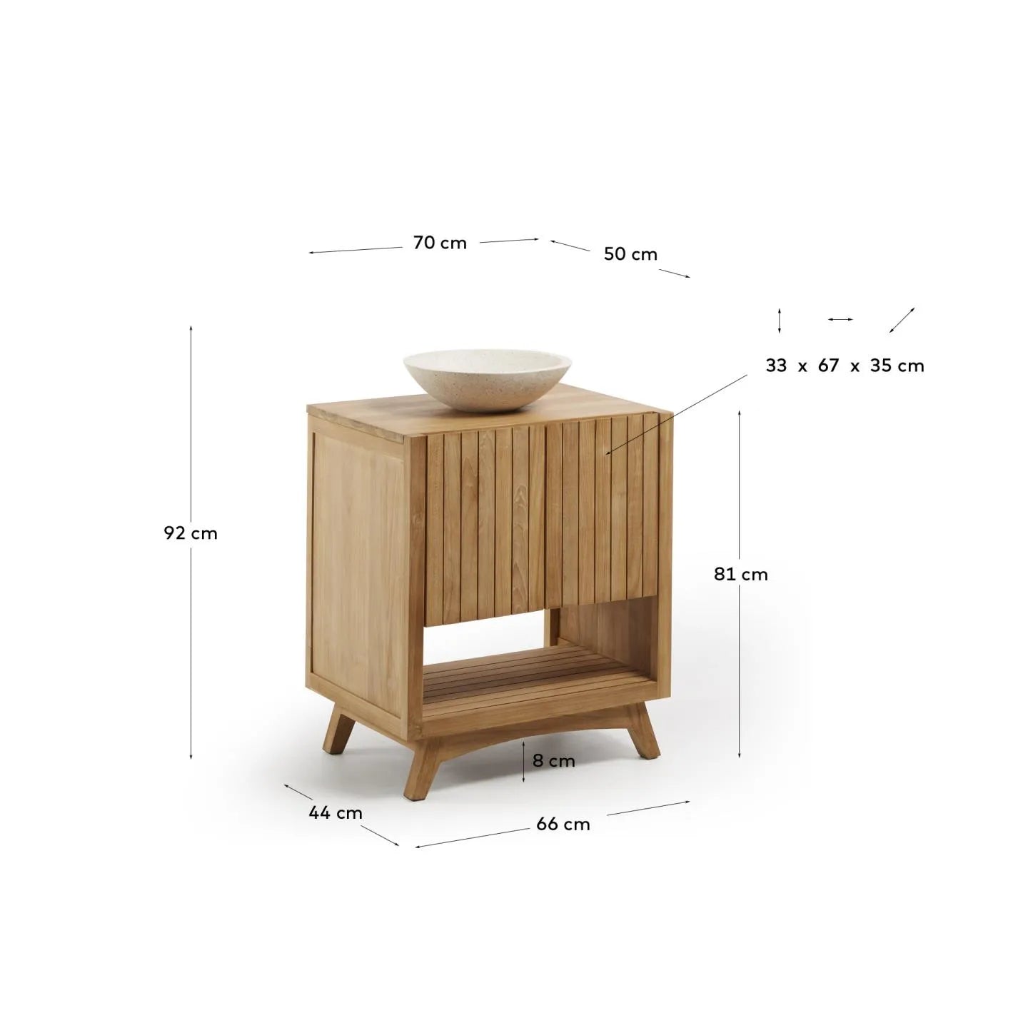 Der Kuveni Wandschrank aus massivem Teakholz vereint Eleganz und Funktionalität, ideal für stilvolle Badezimmer.