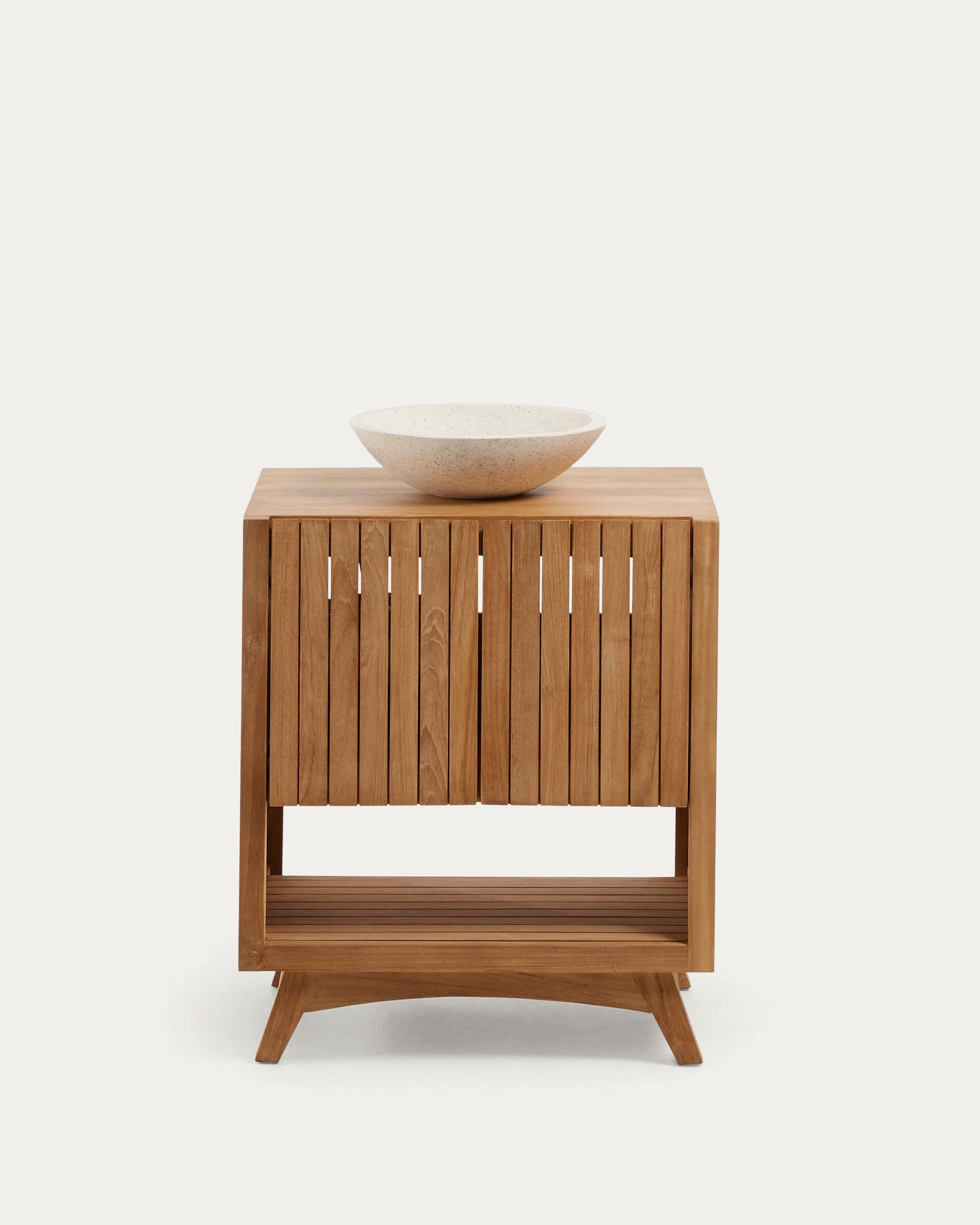 Modernes Delina Waschbecken aus weißem Terrazzo, Ø 40 cm, von Kave Home. Perfekt für elegante und zeitgemäße Badezimmer.