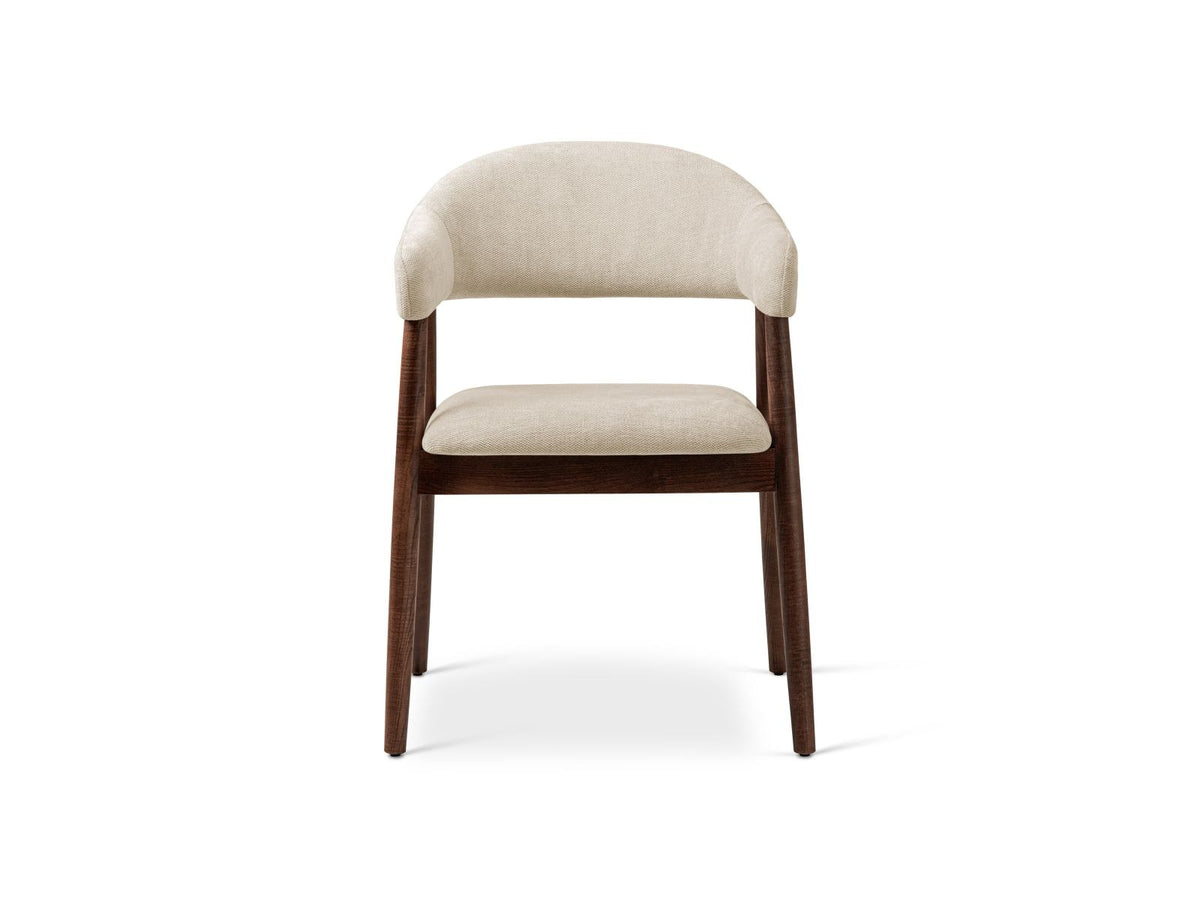 Zwei Esszimmerstühle Adra mit Buchenholzbeinen und Sitzfläche aus Chenille-Stoff Rebel in Beige, moderne Karostruktur mit Flor.