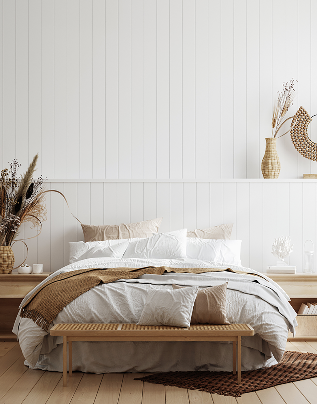 Schlafzimmer mit viel Naturmaterialien