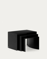 Set de 3 tables gigognes Litto en MDF laqué noir 60 x 40/51 x 36/42 x 31 cm