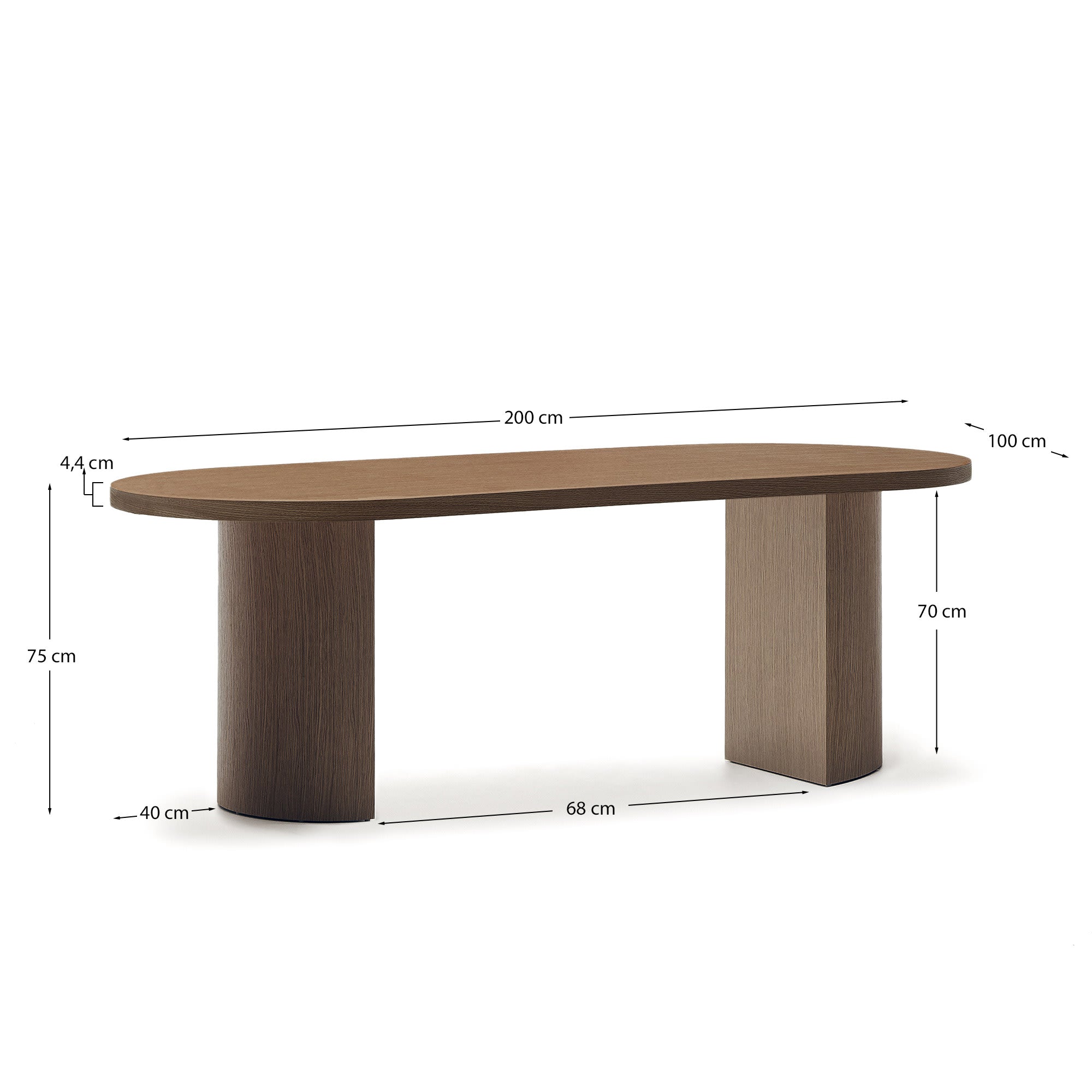Eleganter Esstisch Nealy aus Nussbaumfurnier, dunkles Finish, 200x100 cm, ideal für stilvolle Wohn- und Esszimmer, von Kave Home.