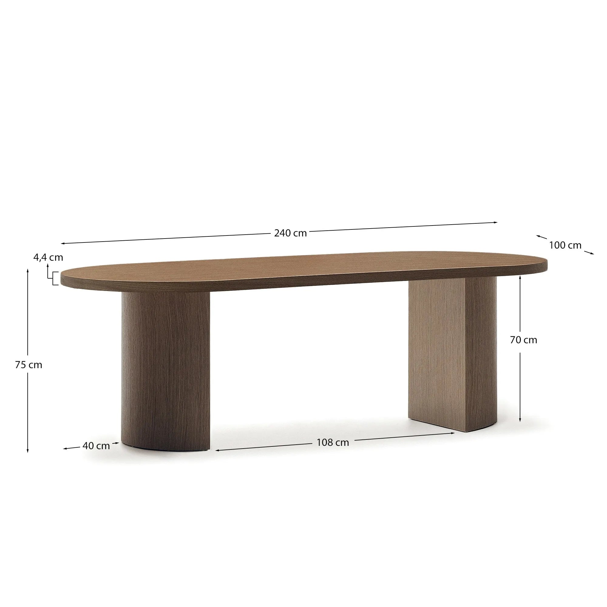 Eleganter Nussbaumtisch mit dunklem Finish, 240x100 cm, ideal für stilvolle Esszimmer.