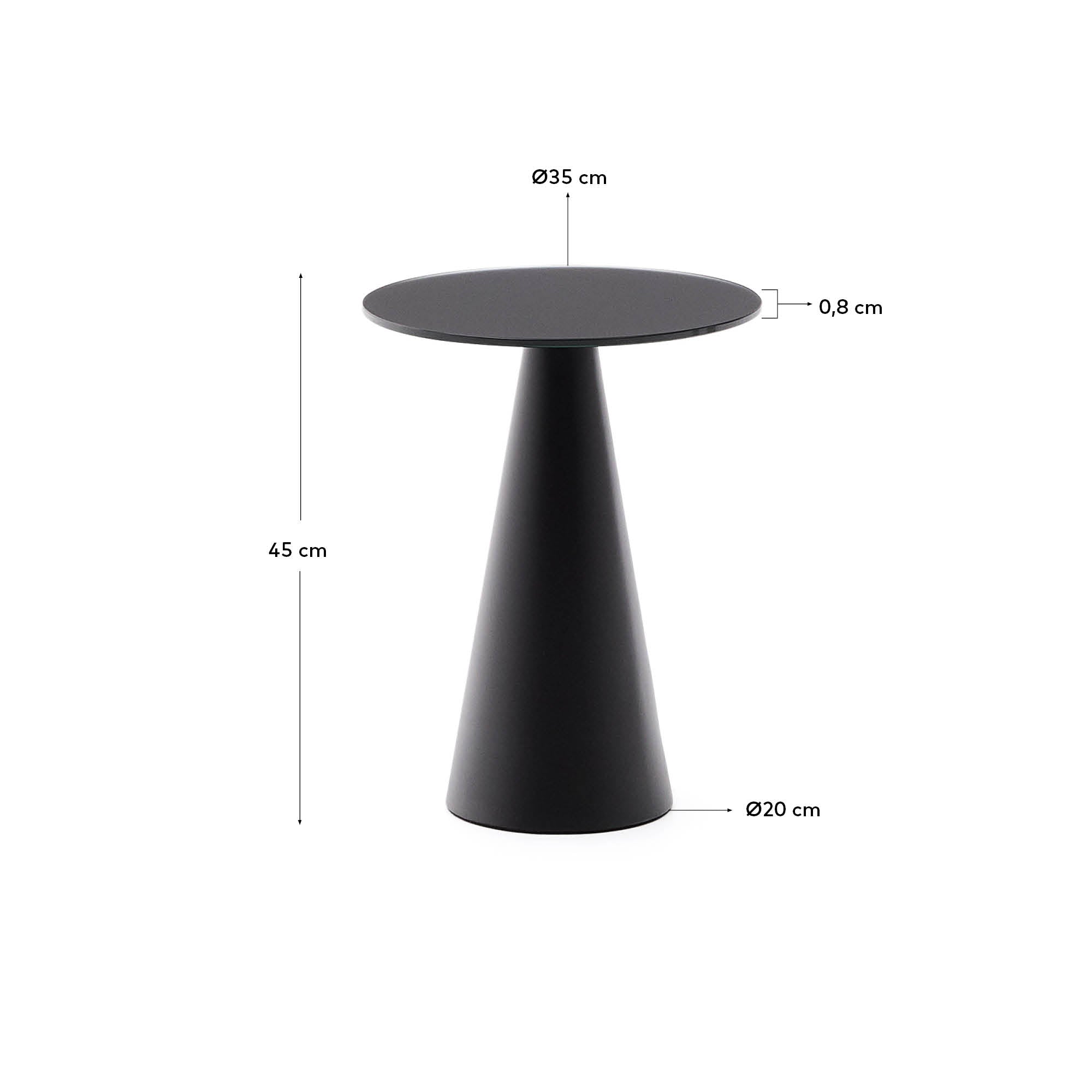 Moderner Wilshire Beistelltisch mit robustem Milchglas und mattschwarzem Stahl, Ø35 cm, ideal für stilvolle Einrichtung.