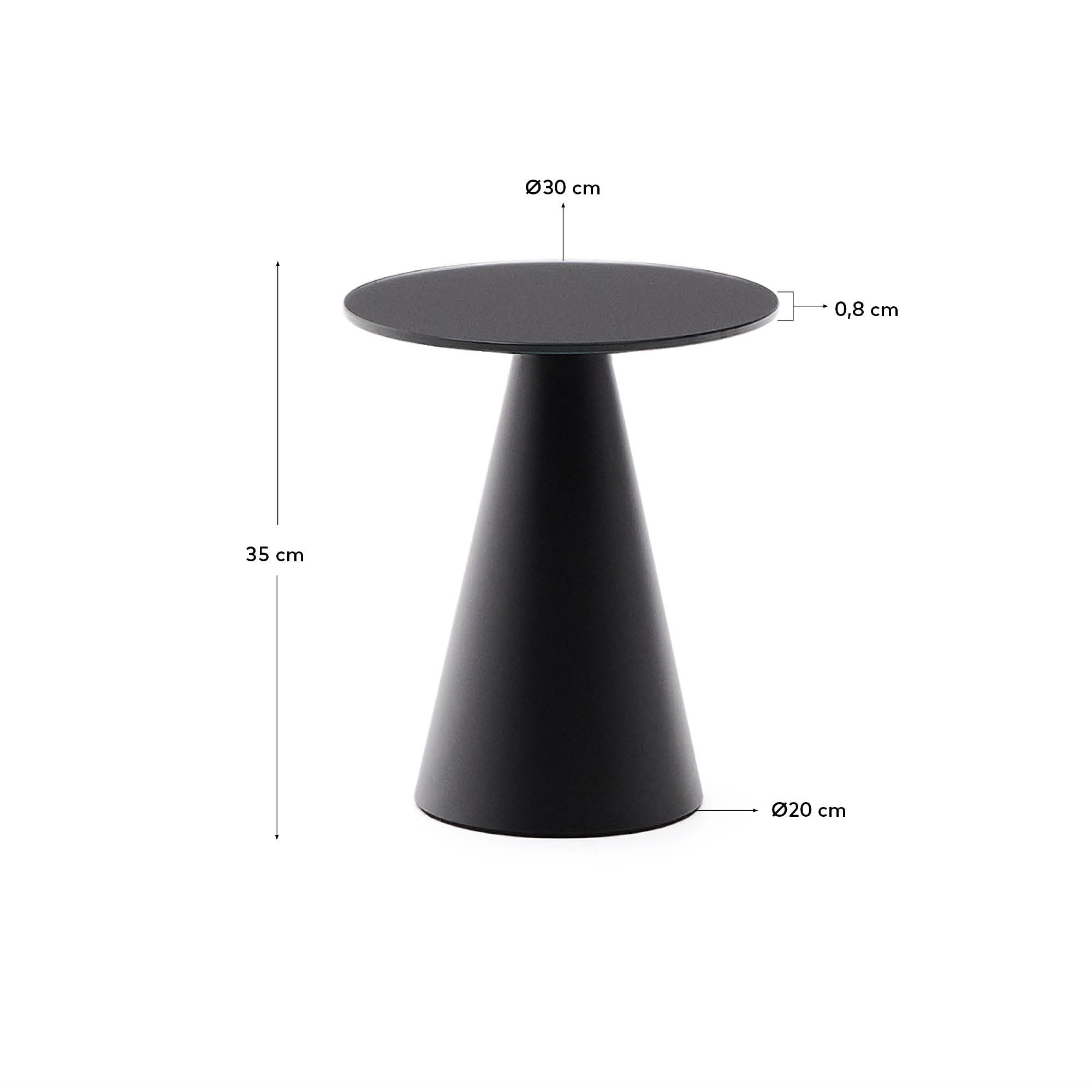 Moderner Wilshire Beistelltisch Ø30 cm, gehärtetes Milchglas, mattschwarzer Stahl, stilvoll für zeitgemäße Wohnräume.