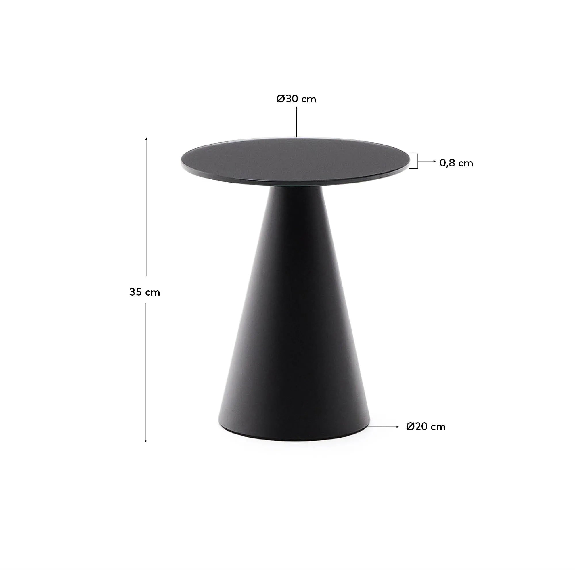 Eleganter Beistelltisch Wilshire Ø30 cm, gehärtetes Milchglas, mattschwarzer Stahl, ideal für moderne Wohnräume und stilvolle Akzente.