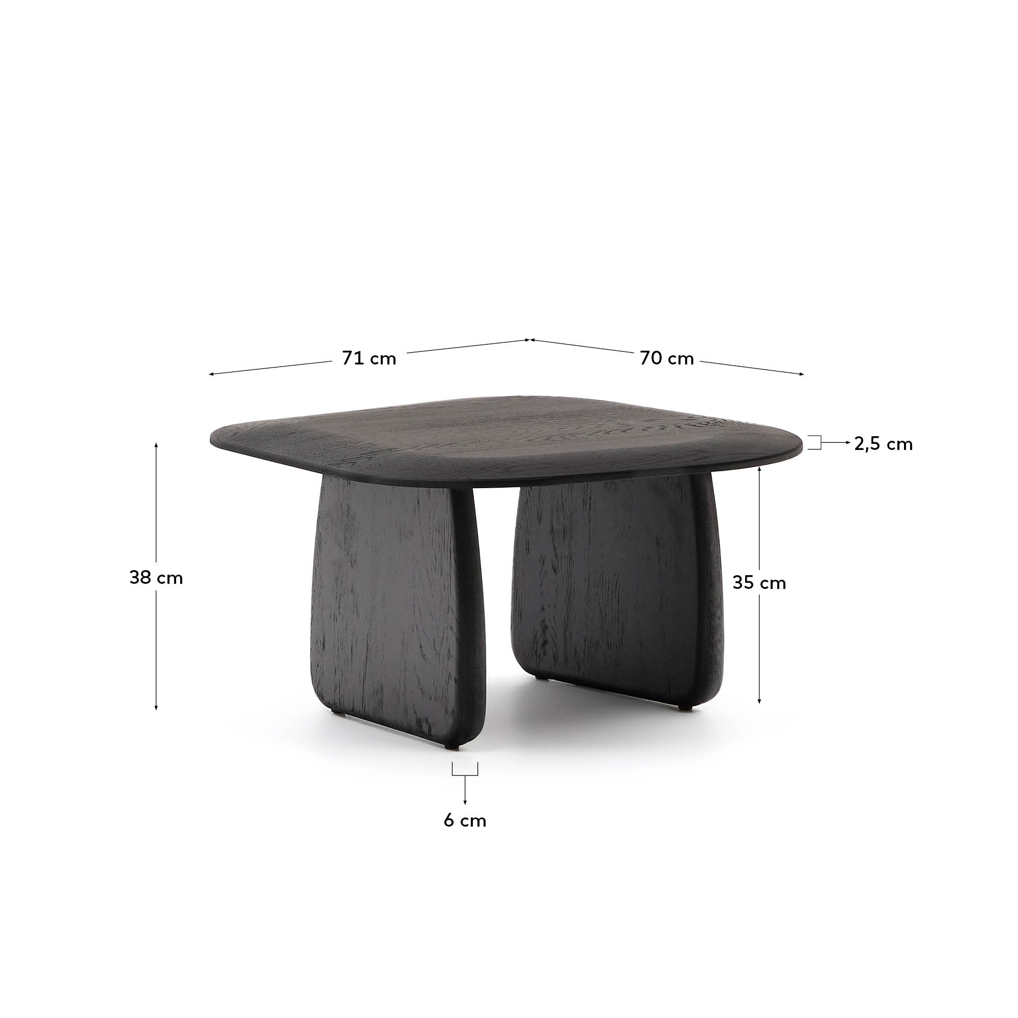 Eleganter Beistelltisch aus massiver Eiche mit schwarzem Finish, FSC-zertifiziert, 70,6 x 70 cm, von Kave Home, modern und nachhaltig.