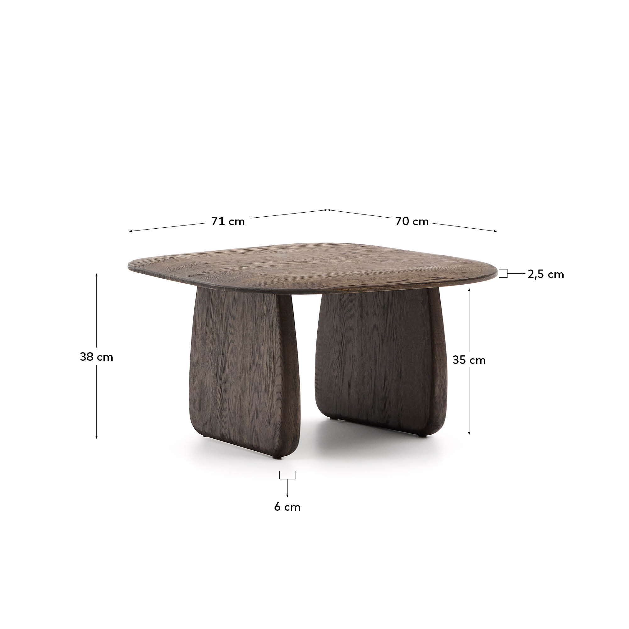 Beistelltisch Pirita aus massiver Eiche, dunkles Finish, 70,6 x 70 cm, FSC 100%, stilvoll und nachhaltig von Kave Home.