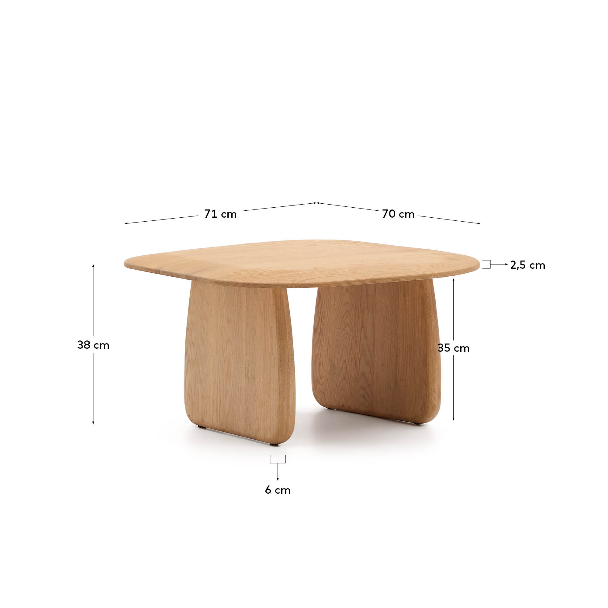 Eleganter Beistelltisch Pirita aus FSC-zertifizierter Eiche, 70,6 x 70 cm, mit natürlichem Finish, nachhaltig und vielseitig nutzbar.