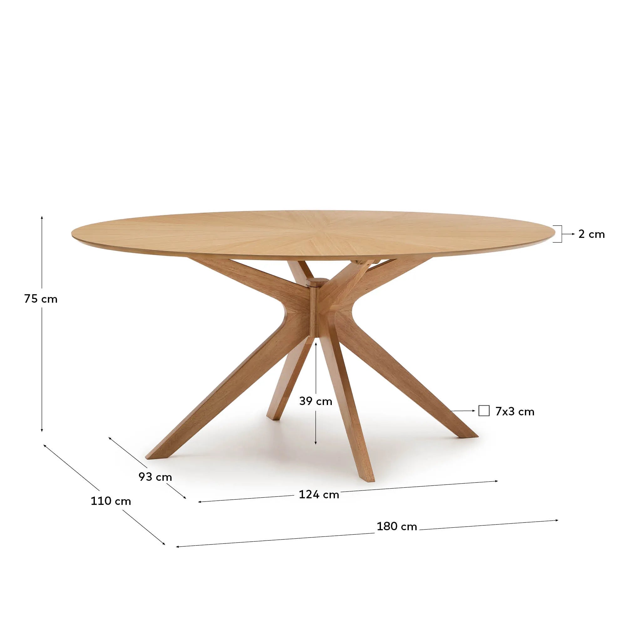 Eleganter Naanim Tisch: Eichenfurnier mit einzigartiger Maserung, stabile Gummibaumholzbeine, ideal für stilvolle Esszimmer.