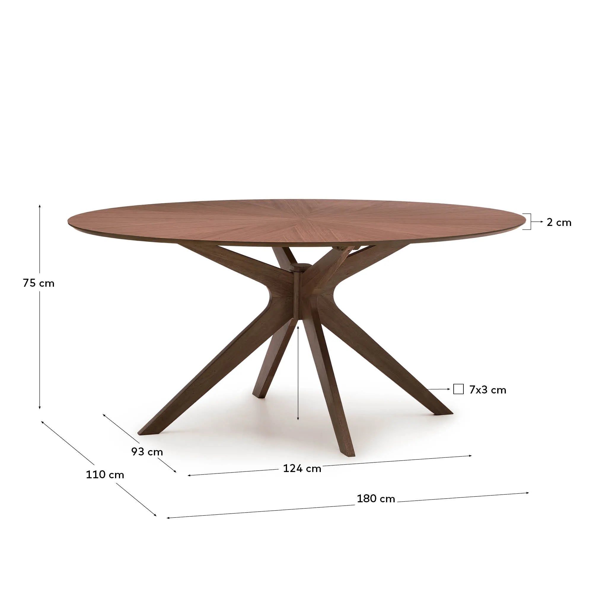 Der Naanim Tisch aus Nussbaumfurnier vereint edles Design mit robusten Gummibaumholzbeinen für stilvolle Eleganz.