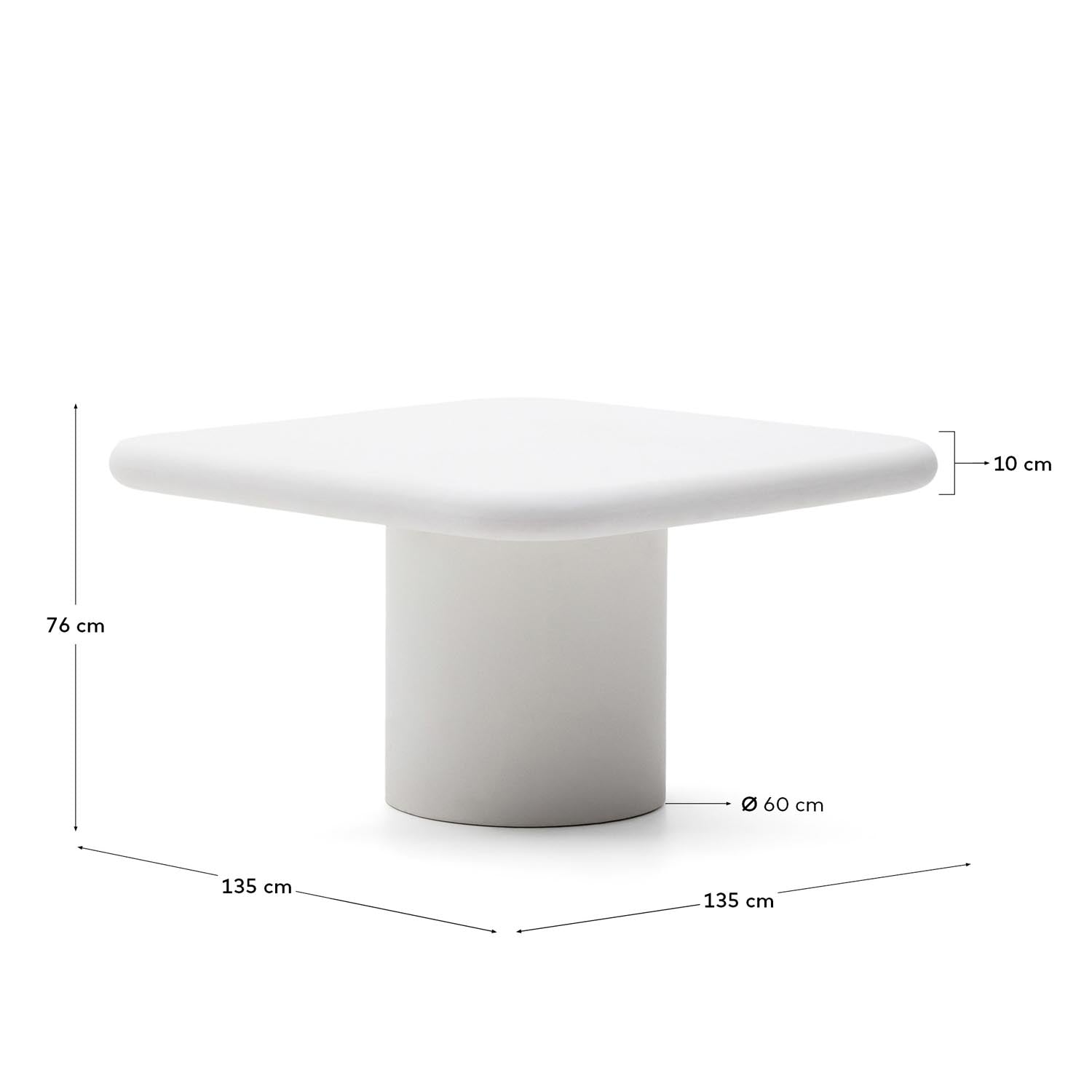 Tisch Addaia aus weißem Zement 135 x 135 cm in Weiss präsentiert im Onlineshop von KAQTU Design AG. Gartentisch ist von Kave Home