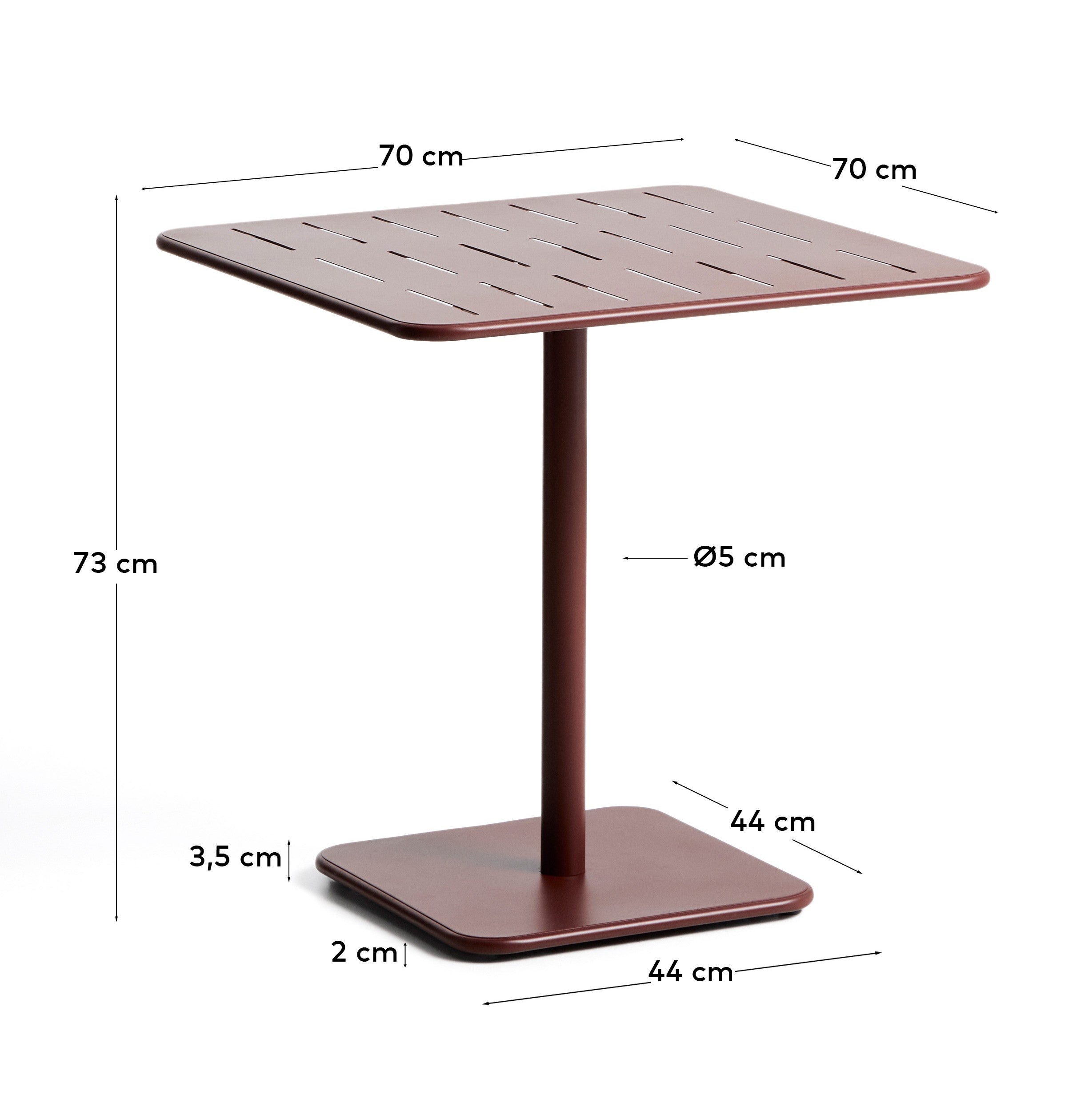 Outdoor-Tisch Brai aus granatrot verzinktem Stahl, 70 x 70 cm in  präsentiert im Onlineshop von KAQTU Design AG. Gartentisch ist von Kave Home