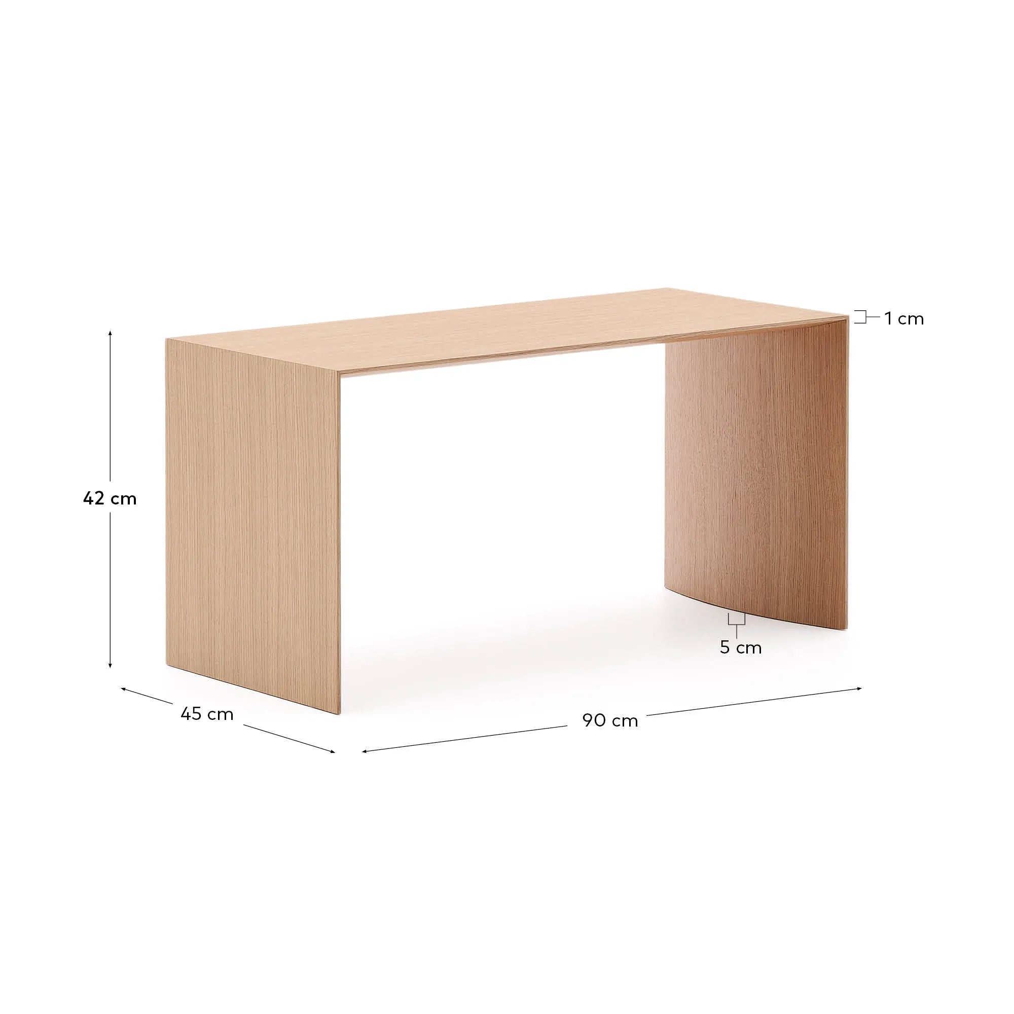 Eleganter Couchtisch aus Eichenfurnier, 90x45 cm, mit natürlichem Finish. Perfekt für stilvolle Wohnräume.