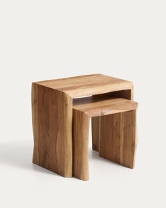 2 tables latérales réglées lomiri en bois d'acacia solide avec finition blanchie 50 x 42 cm /