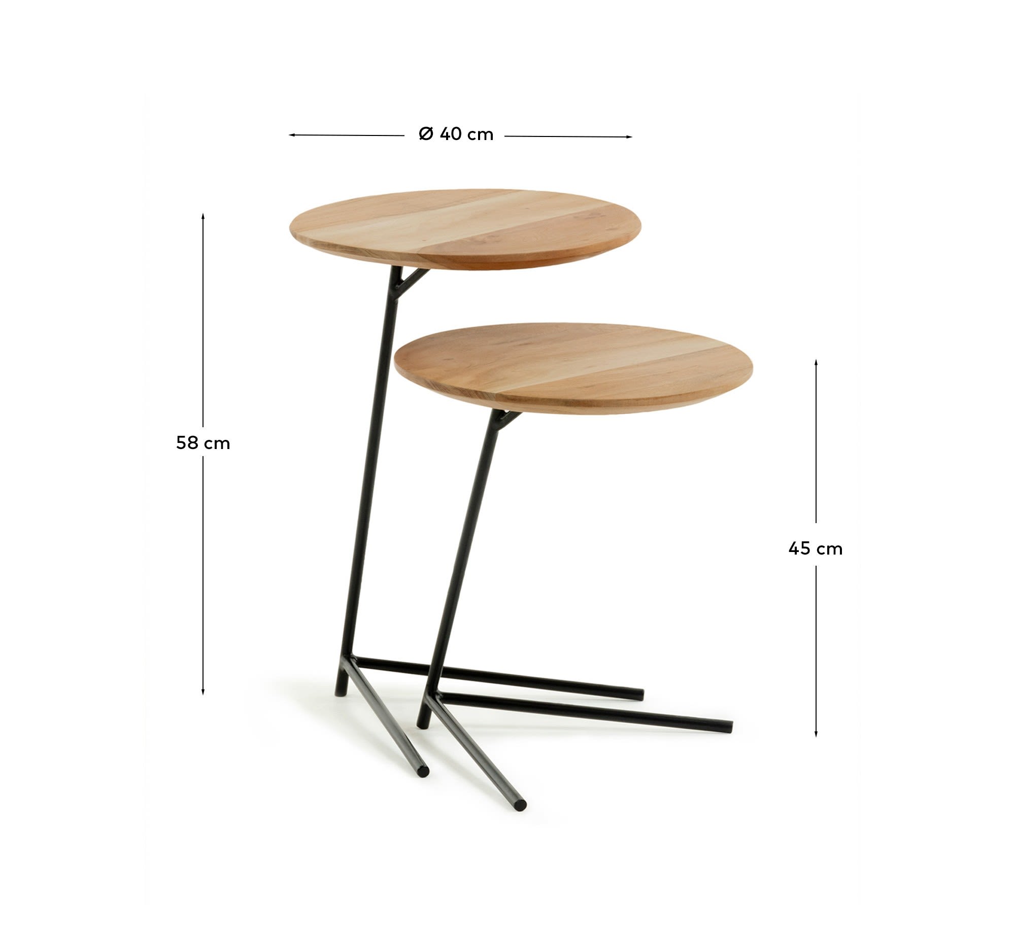 2er-Set Beistelltische Vintara aus massivem Akazienholz mit gebleichtem Finish und schwarz in Natur, Schwarz präsentiert im Onlineshop von KAQTU Design AG. Beistelltisch ist von Kave Home